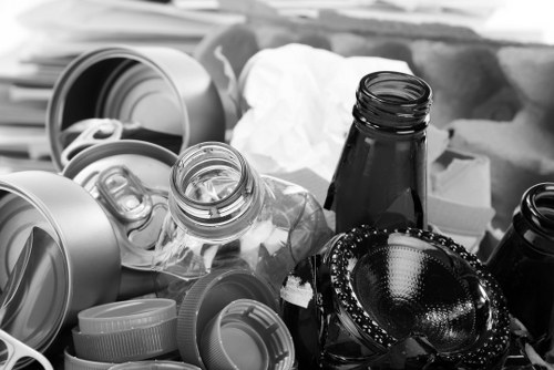 Close-up of labelled boxes and accessible signage used during a house clearance in Manor Park